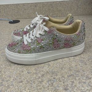 Betsey Johnson Sidny platform sneaker floral rhinestone embellishments size 7